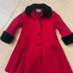 Rothschild Red Pea Coat with Black Trim